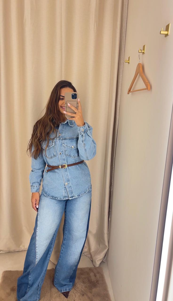 CALÇA JEANS WIDE BICOLOR